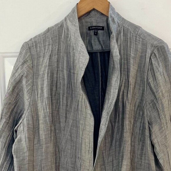 Elieen Fisher Double Weave Silver Crinkle Sheen Linen Jacket/Blazer Sz XL - Picture 3 of 11